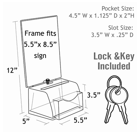 Azar Displays White Small Molded Lottery Box W/ Pocket, Lock and Key 206776